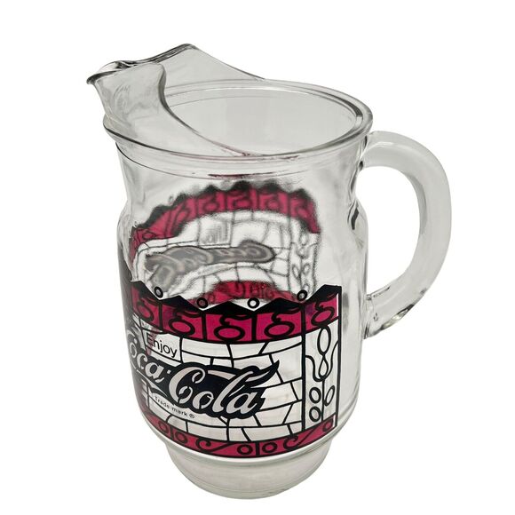 Coca-Cola Pitcher 9-Inch 72 oz Retro Stained-Glass Design Vintage Art Deco 70s - Picture 3 of 9
